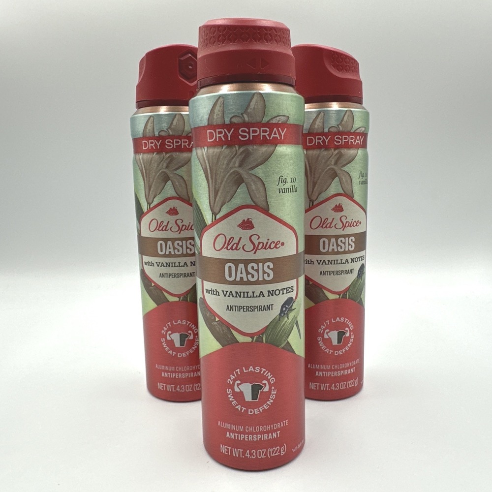 Old Spice Oasis With Vanilla Notes Antiperspirant 4.3 oz Dry Spray **LOT OF 3**